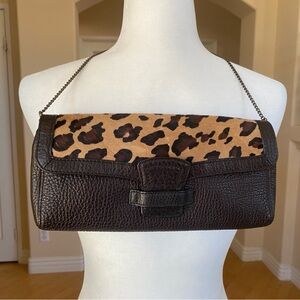 Black Leather Leopard Print Women's Bag